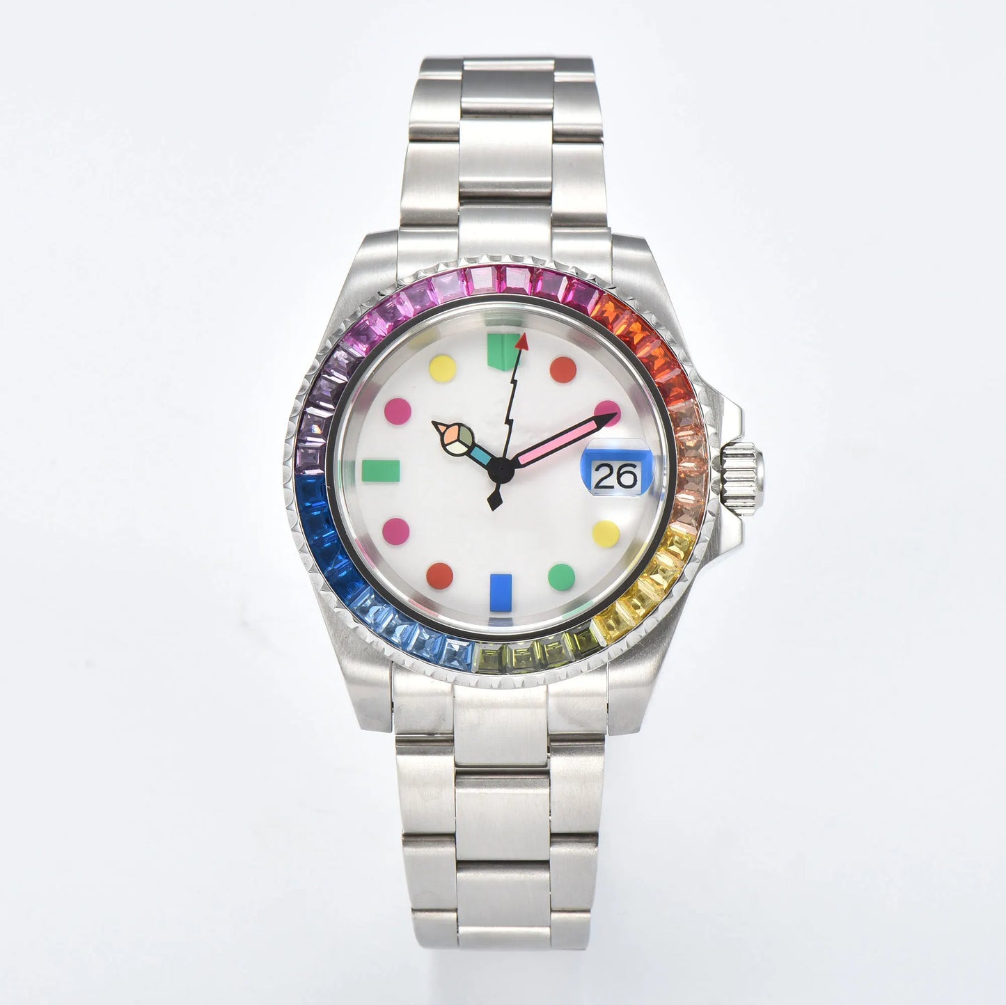 40mm Gem Diving Watch NH35 Movement waterproof sapphire glass luxury Men's NH35 Watch stainless steel strap blue green luminous