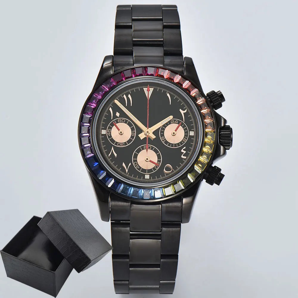 39.3mm vk63 Watches Luxury Watch Men's Chronograph Arabia watch Rainbow bezel Watch Men's VK63 Men's  Waterproof 10ATM