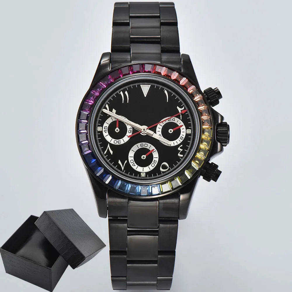 VK63 watch Rainbow Bezel Sport Watch Men Arabic Quartz Stainless Steel 10ATM Waterproof Mens Watch VK63 Sapphire Chronograph