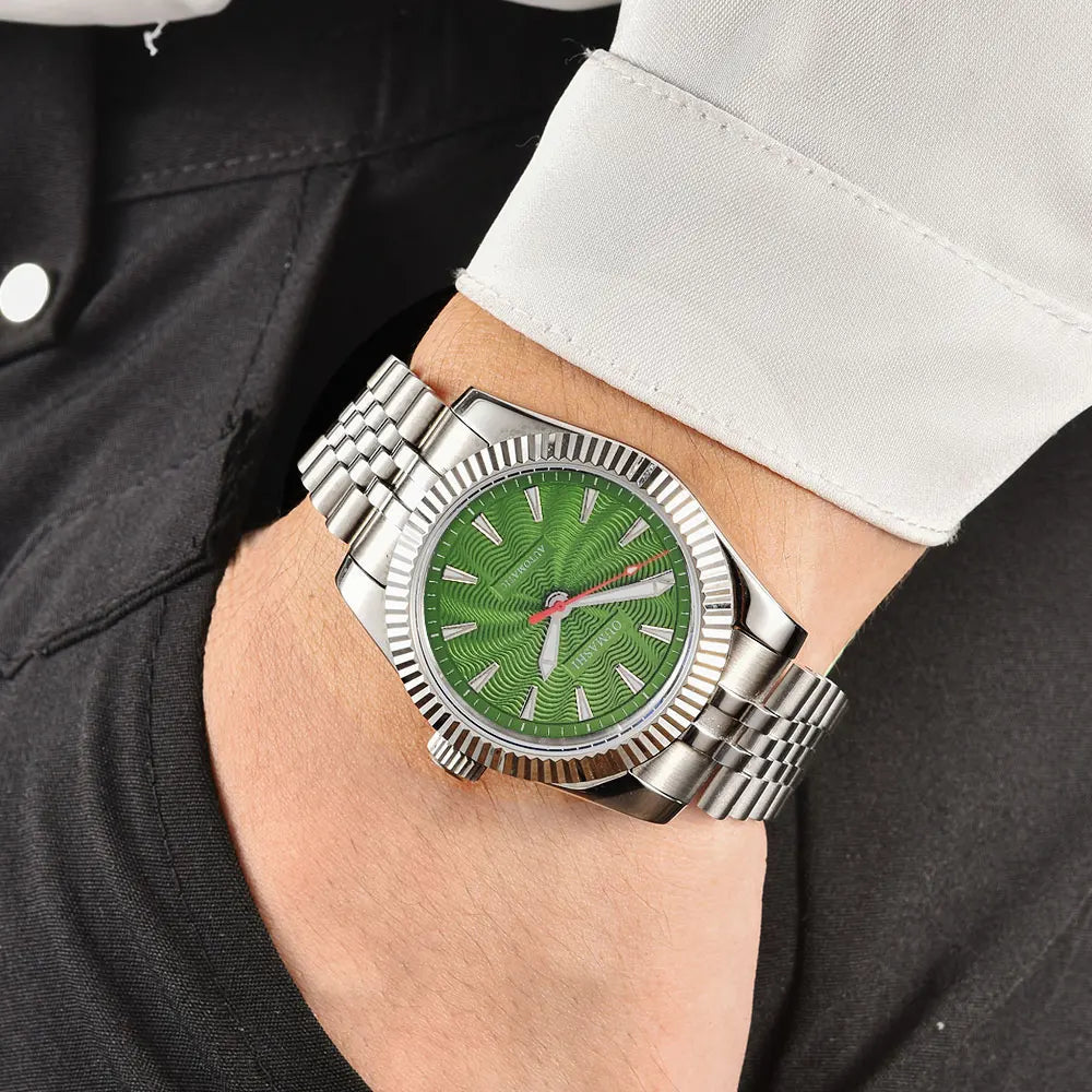 NH35A Mechanical Watch For Men 36mm/39mm Fluted Bezel Sapphire Crystal Black Blue Green RED Pink Dial Green Luminous Waterproof