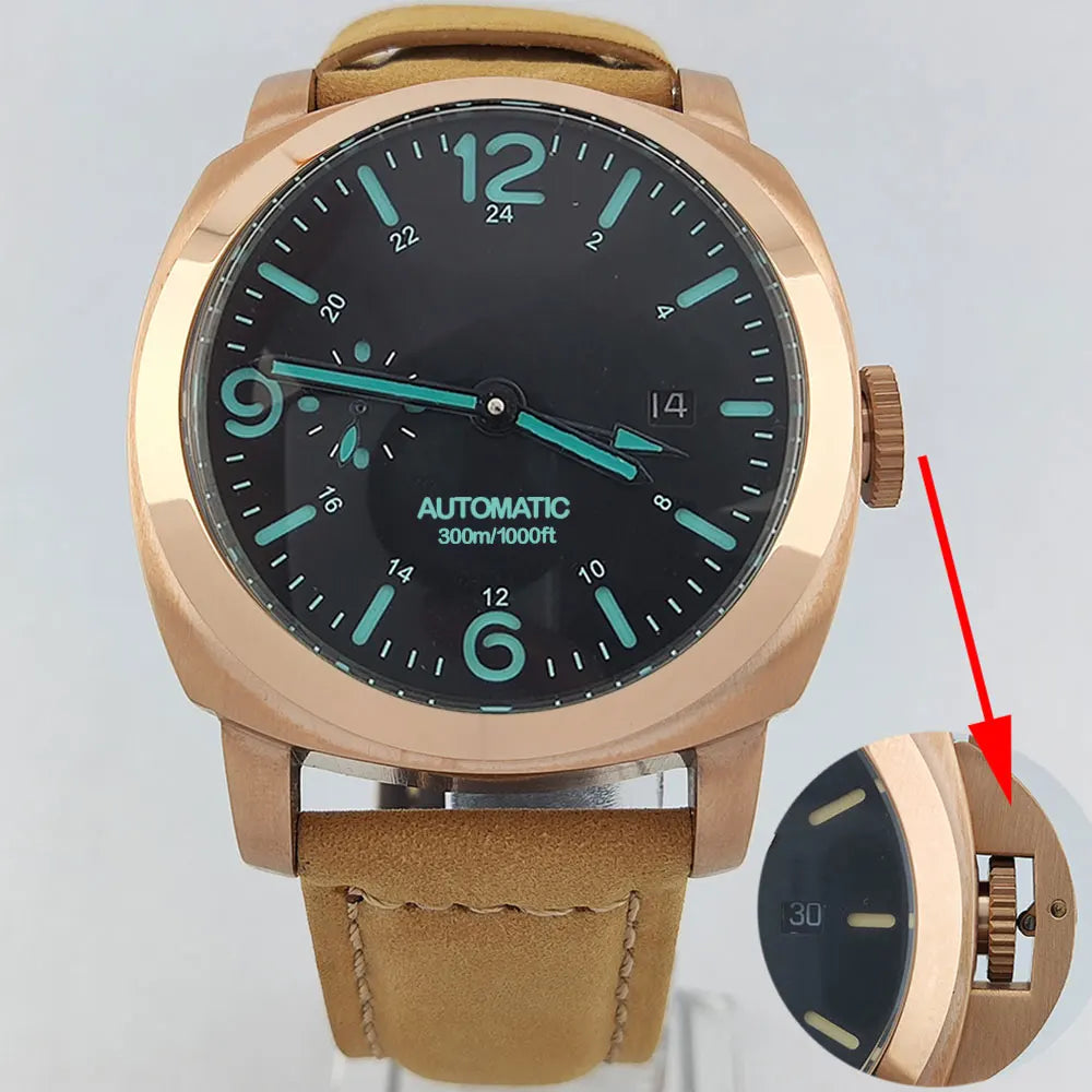 ST2557 Movement watches 45mm Men's watch GMT Stainless Steel case Men's Vintage Mechanical Watch SKY BLUE dial leather bracelet