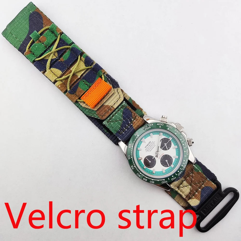 Men's Sports Quartz WatchVK63 Chronograph Sapphire Glass Intense Stainless Steel Green Luminance Waterproof  10BAR Velcro strap