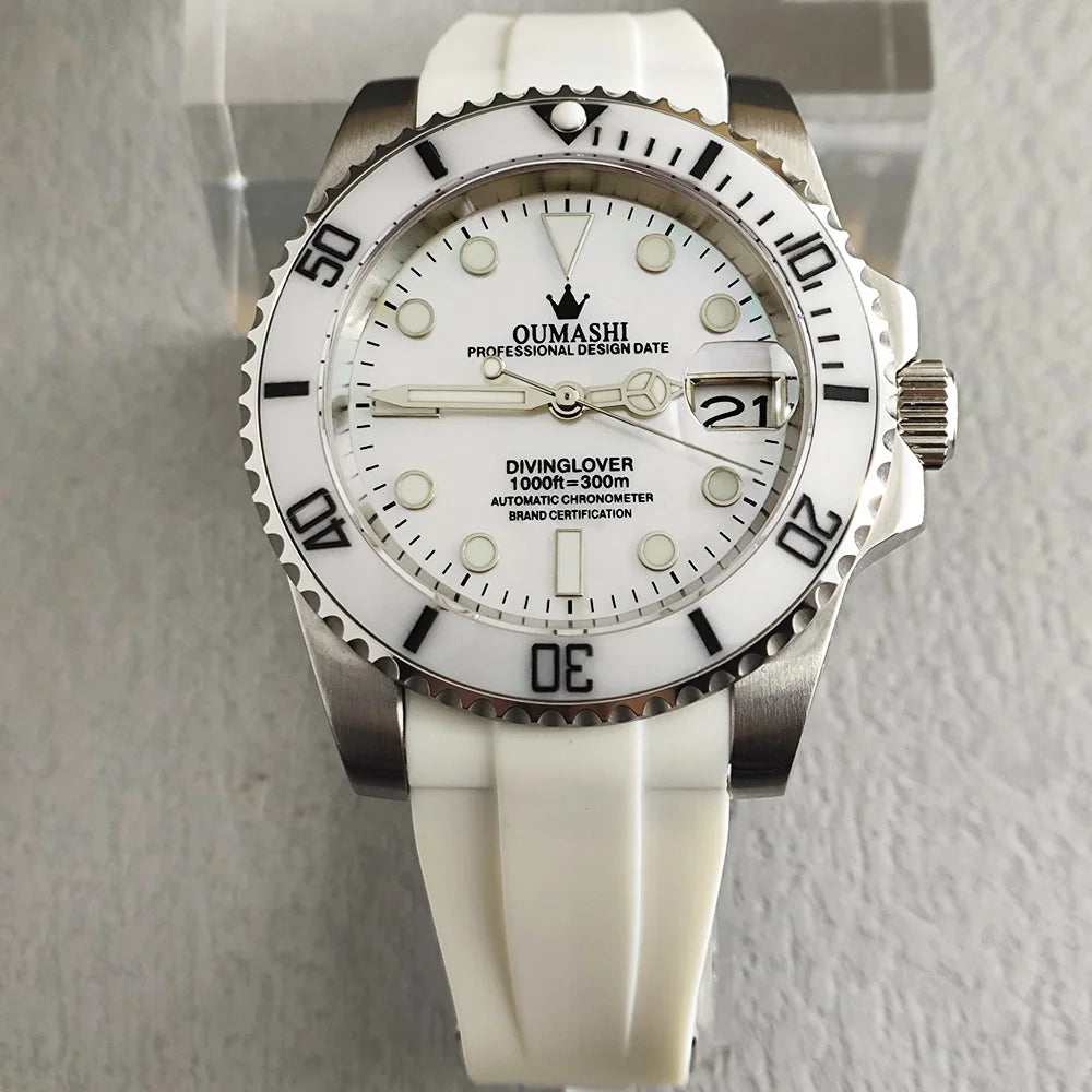 OUMASHI 40mm Mother of-pearl dial NH35 Automatic Mechanical Watch Diver gradient luminous stainless steel case sapphire glass