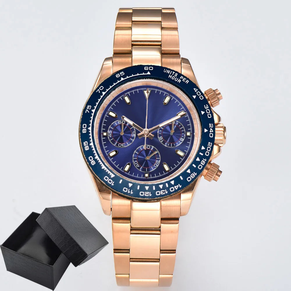 VK63 watch 39.3mm Luxury Watch Men's Chronograph Men's watch vk63 case rose gold BLUE VK63 Men's Chronograph Waterproof 10ATM