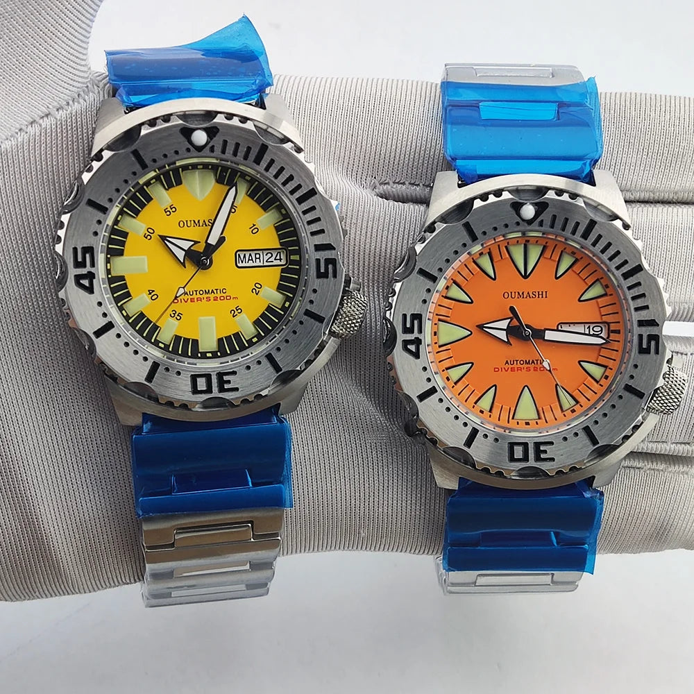 men watch NH36 movement 20ATM waterproof steel watch Men's Red teeth Sea monster automatic mechanical watch sports diving watch