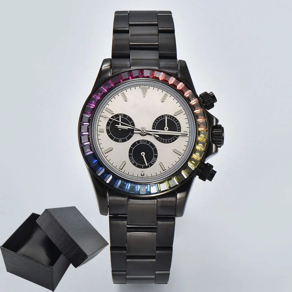 men 4130 WATCH sapphire Glass GEM black automatic mechanical watch 39.3mm  4130 movement chronograph watch Waterproof 10ATM