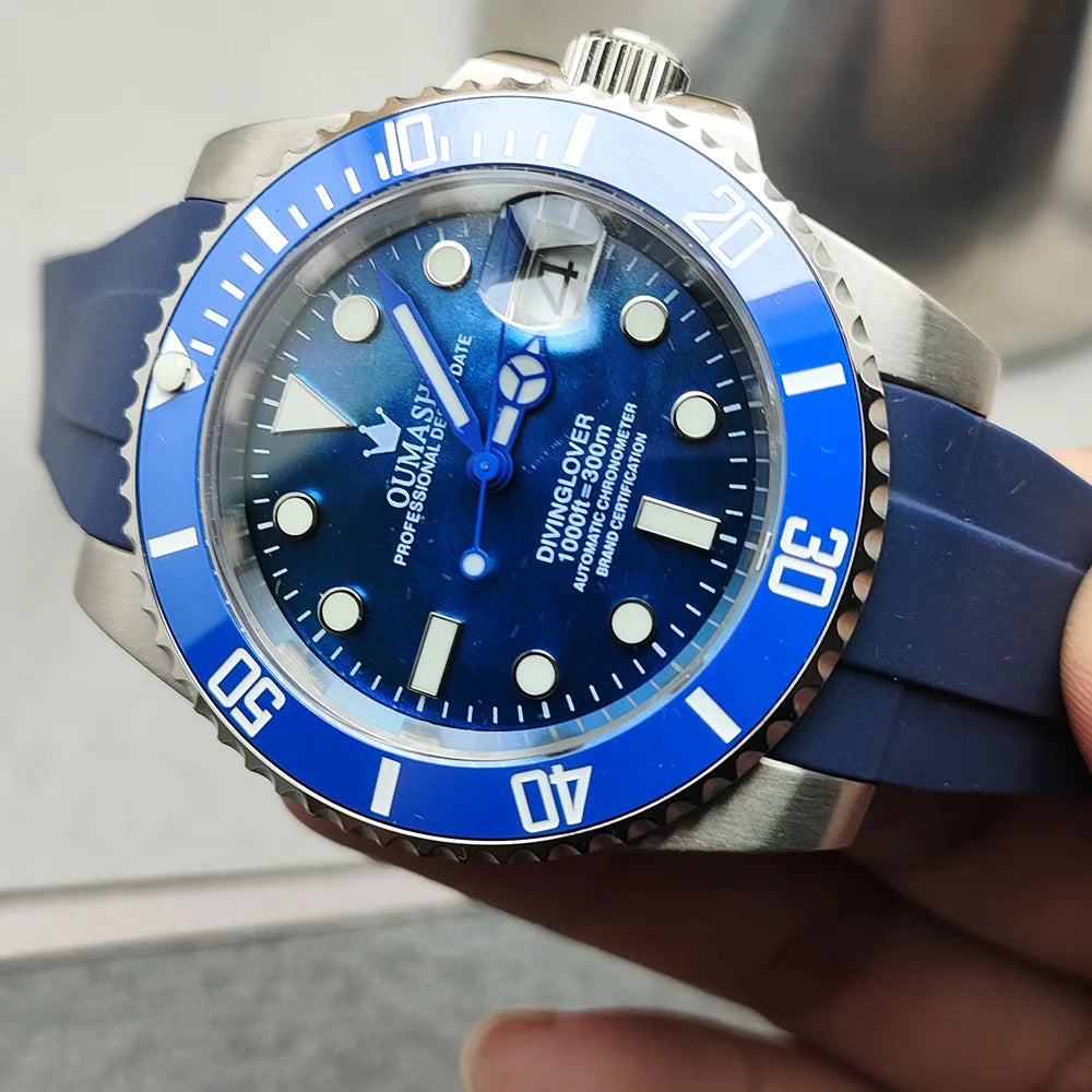 OUMASHI 40mm Mother of-pearl dial NH35 Automatic Mechanical Watch Diver gradient luminous stainless steel case sapphire glass