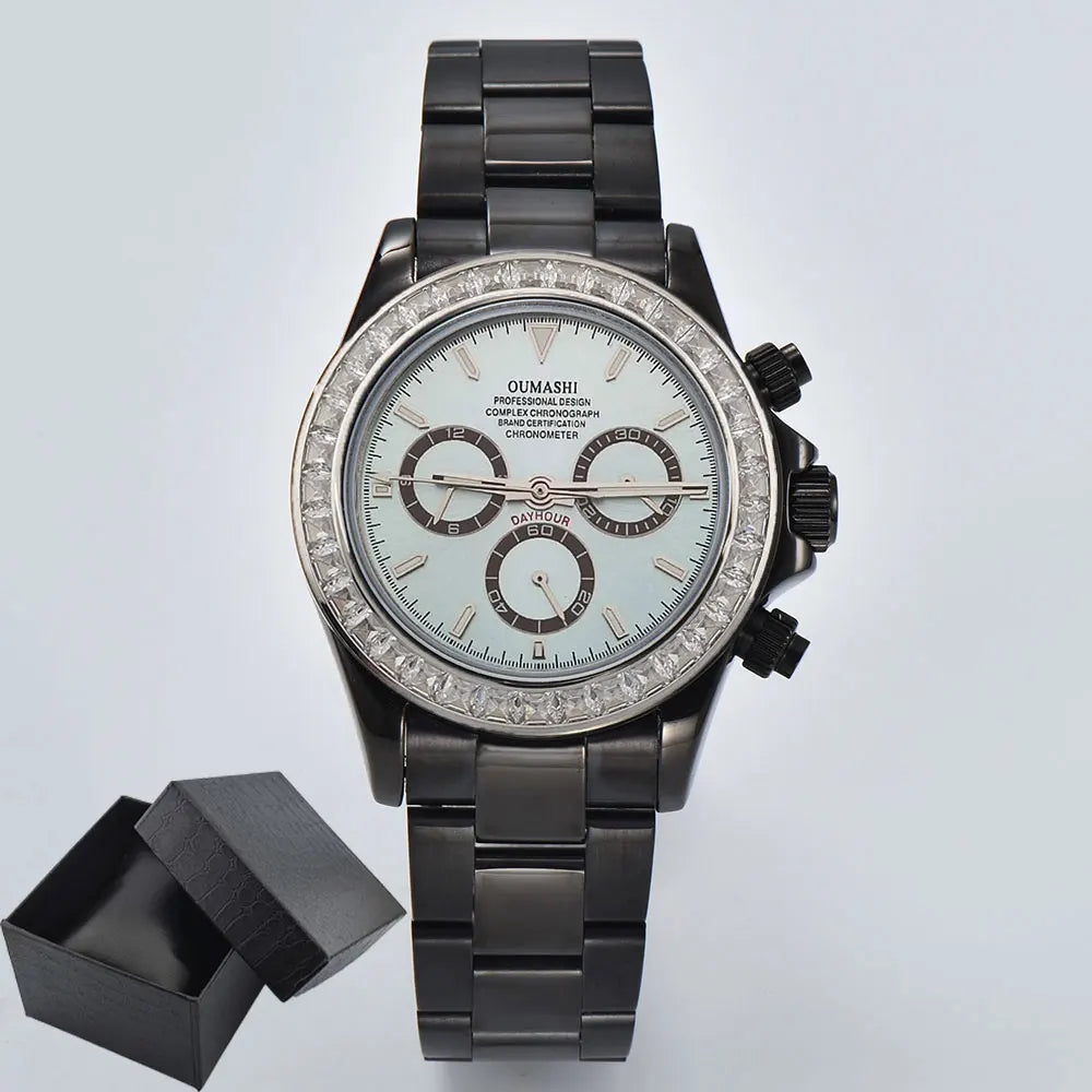 men 4130 WATCH sapphire Glass GEM black automatic mechanical watch 39.3mm  4130 movement chronograph watch Waterproof 10ATM