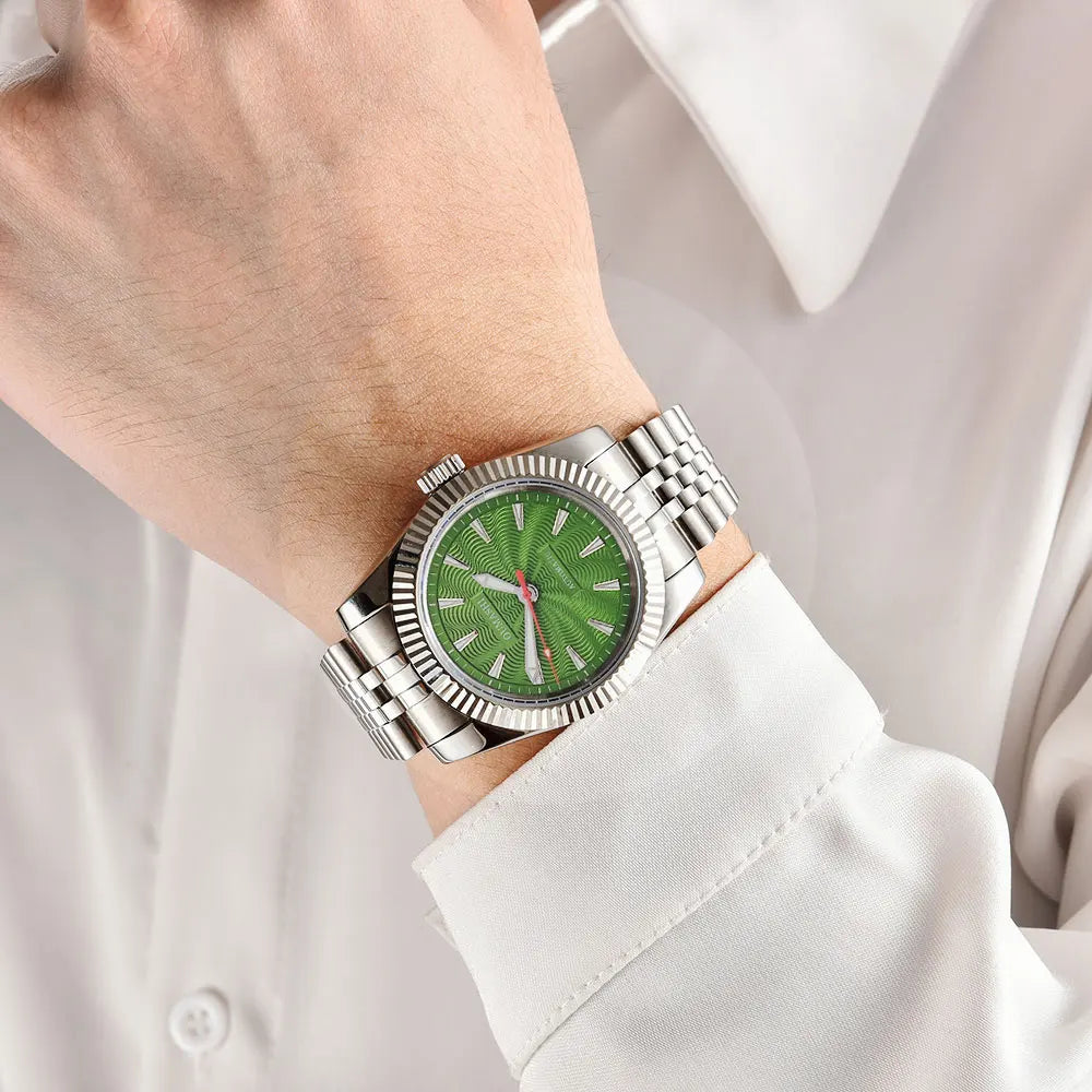 NH35A Mechanical Watch For Men 36mm/39mm Fluted Bezel Sapphire Crystal Black Blue Green RED Pink Dial Green Luminous Waterproof