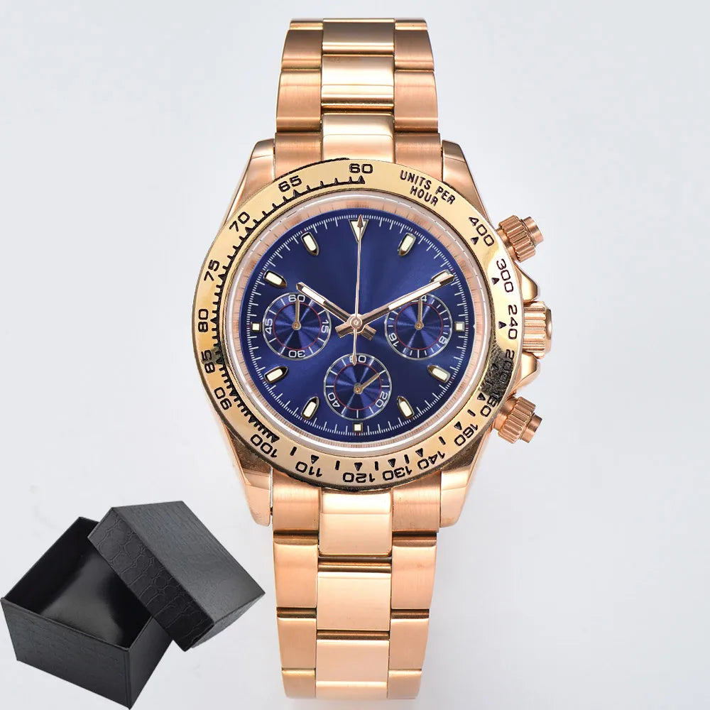 VK63 watch 39.3mm Luxury Watch Men's Chronograph Men's watch vk63 case rose gold BLUE VK63 Men's Chronograph Waterproof 10ATM