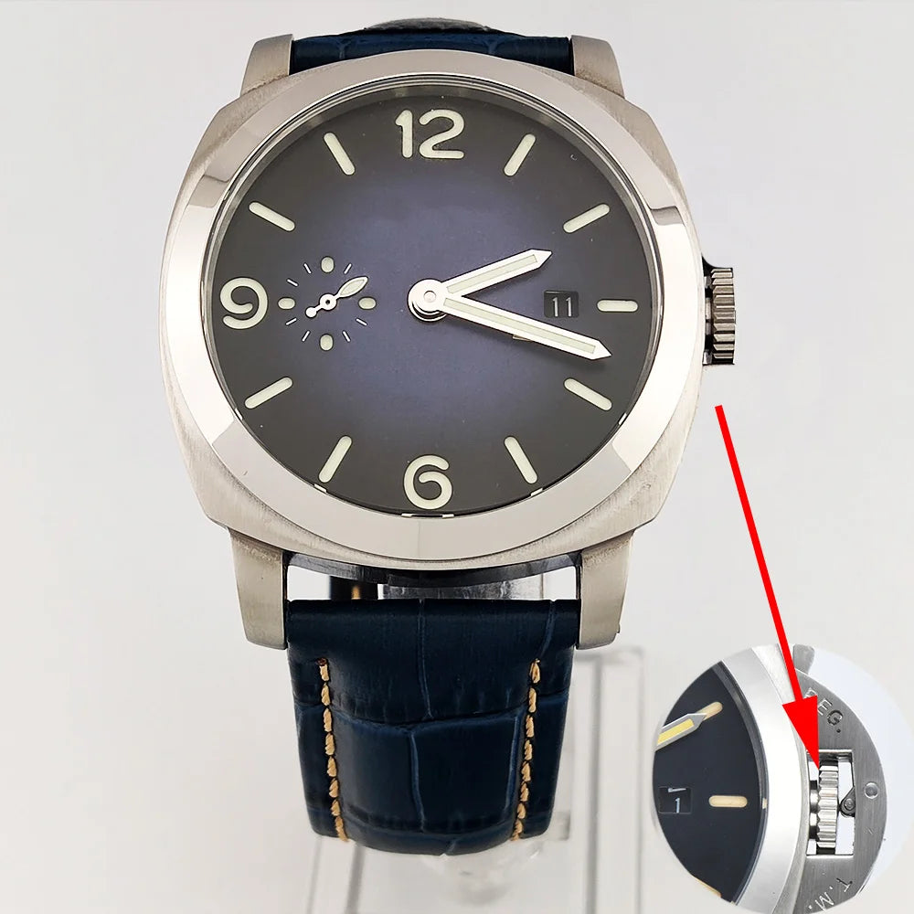 ST2557 Movement watches 45mm Men's watch GMT Stainless Steel case Men's Vintage Mechanical Watch sapphire glass leather bracelet