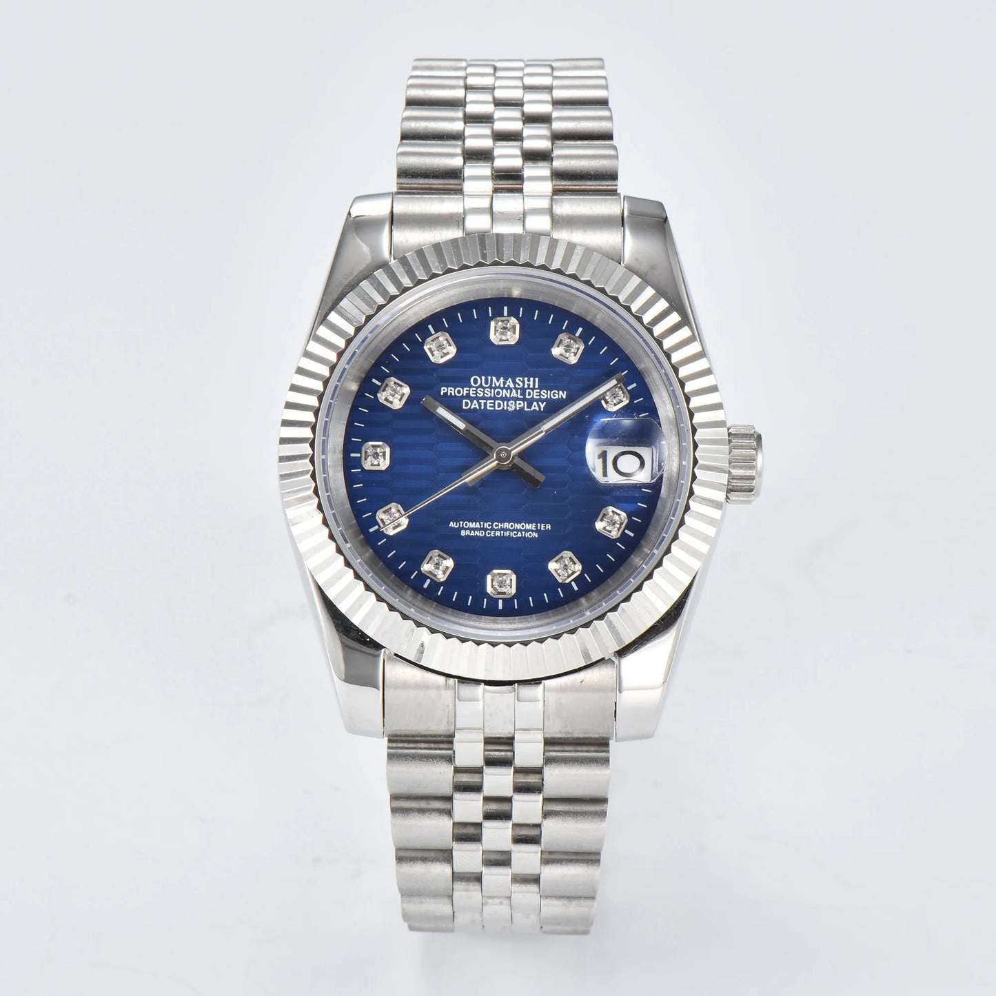 Men's 36mm/39mm Watches NH35 Automatic Movement Silver Case White Dial Blue AR Sapphire Glass Date Stainless Steel Strap