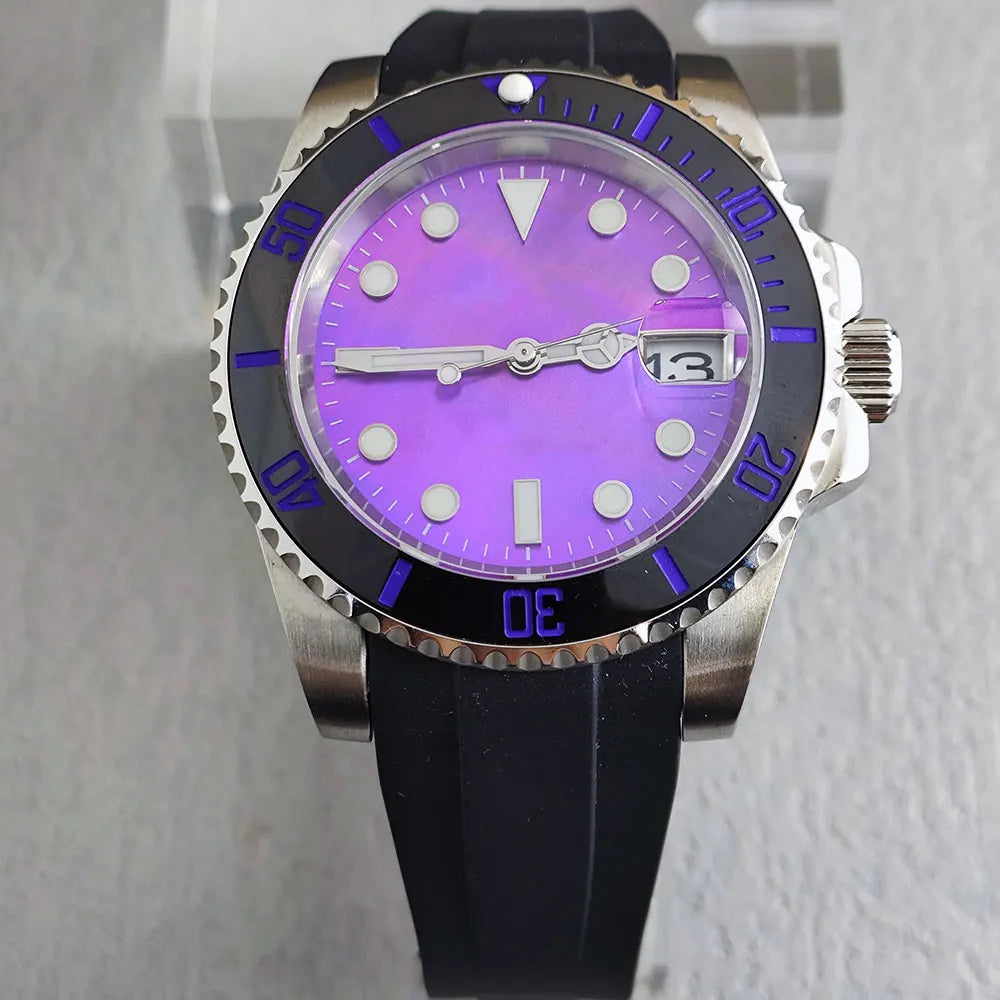 OUMASHI 40mm Mother of-pearl dial NH35 Automatic Mechanical Watch Diver gradient luminous stainless steel case sapphire glass