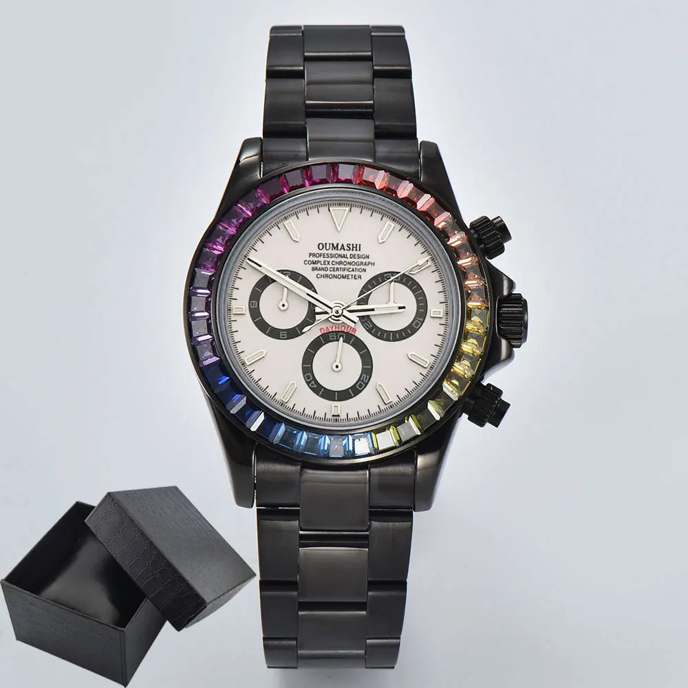 men 4130 WATCH sapphire Glass GEM black automatic mechanical watch 39.3mm  4130 movement chronograph watch Waterproof 10ATM