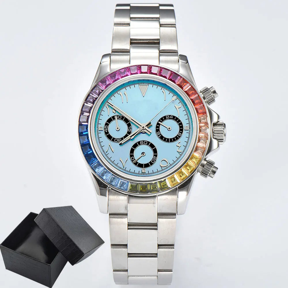 VK63 watch Rainbow Bezel Sport Watch Men Arabic Quartz Stainless Steel 10ATM Waterproof Mens Watch VK63 Sapphire Chronograph
