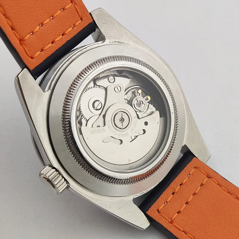 39mm Men's Business Watch NH35A 10bar Automatic Dive Pilot Men's Watch sapphire Glass dial Multicolor leather strap Spiral crown
