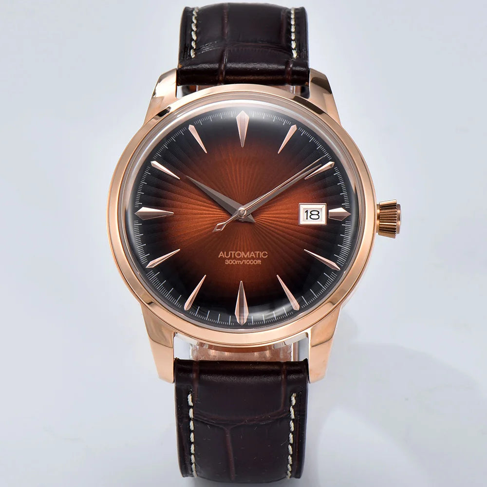 Cocktail watch 40.5mm watch Gemstone Series NH35 Automatic mechanical Men's Watch 10ATM Mineral glass waterproof leather strap