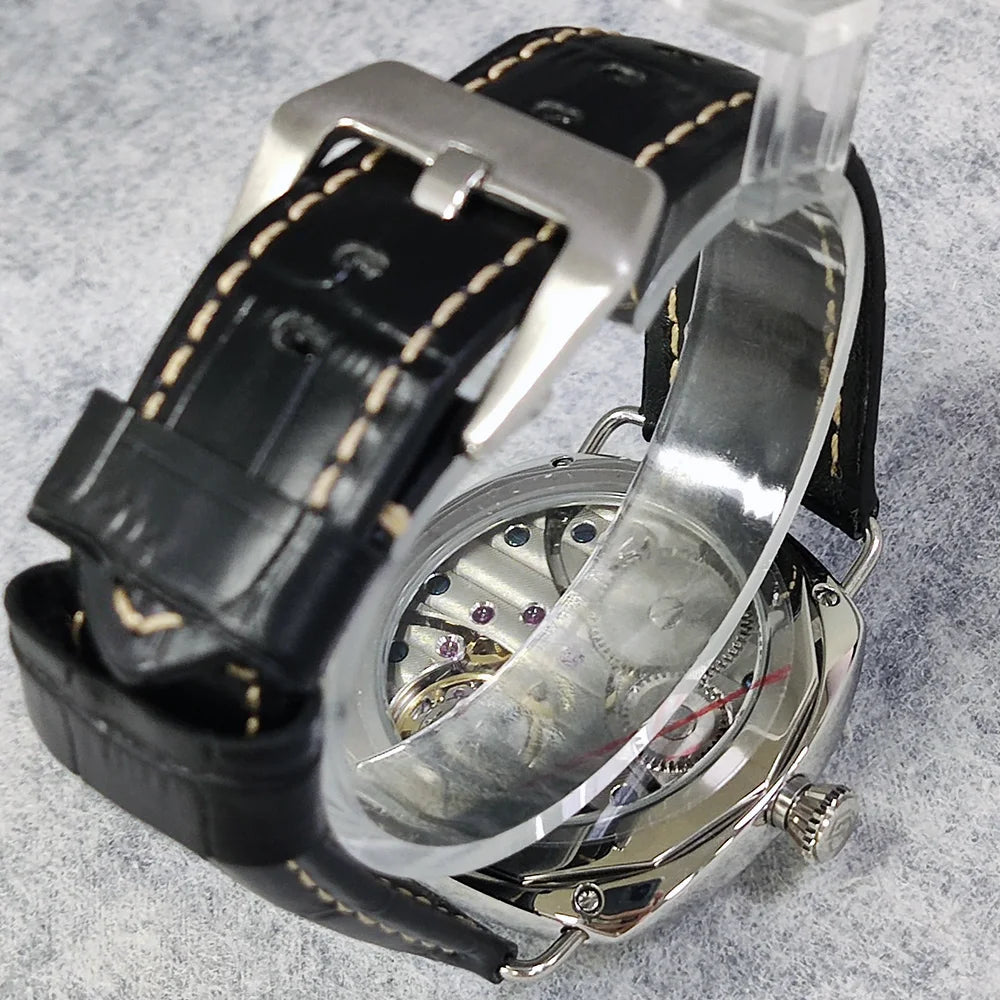 Watches 45mm Men's Manual Mechanical Watch FIT ST3600/eta6497 Movement Retro Style Luminous Mineral Glass 10ATM Water Resistance