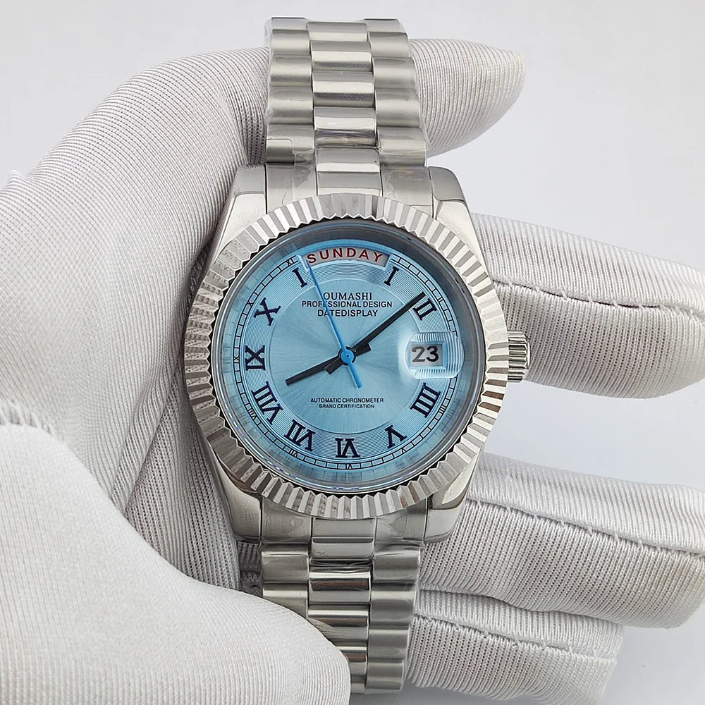 39mm OUMASHI WATCH men's mechanical watch sky blue Roman dial luxury automatic watch men's Japan MIYOTA 8285 sapphire crystal