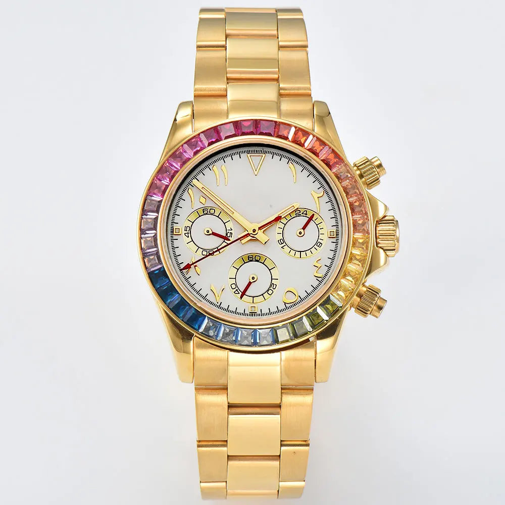 39.3mm vk63 Watches Luxury Watch Men's Chronograph Arabia watch Rainbow bezel Watch Men's VK63 Men's  Waterproof 10ATM