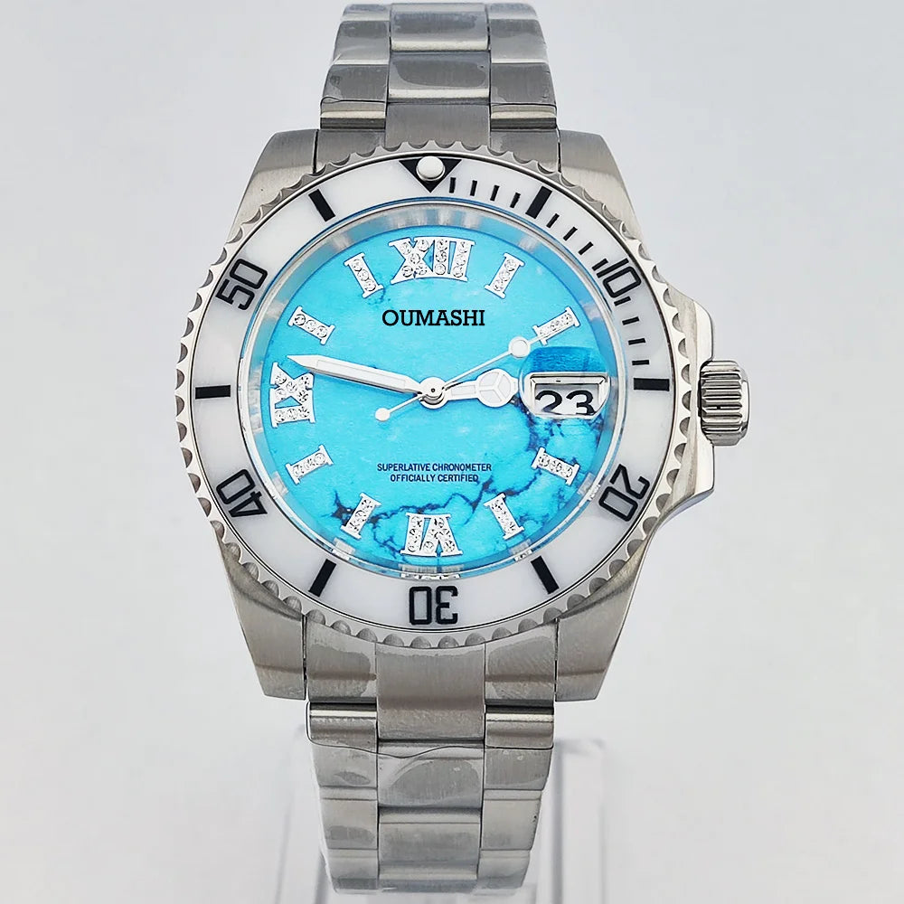 Luxury Diving automatic Men's Watch 40mm NH35A Date Stainless Steel Sapphire Crystal Ceramic bezel Watch Natural gemstone dial