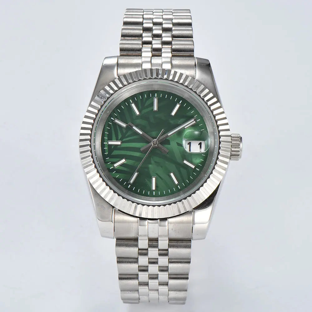 Men's 36mm/39mm Watches NH35 Automatic Movement Silver Case White Dial Blue AR Sapphire Glass Date Stainless Steel Strap