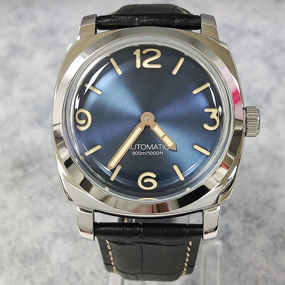 46mm men's hand mechanical ST3600 movement double needle sapphire glass waterproof and intensely luminous leather strap