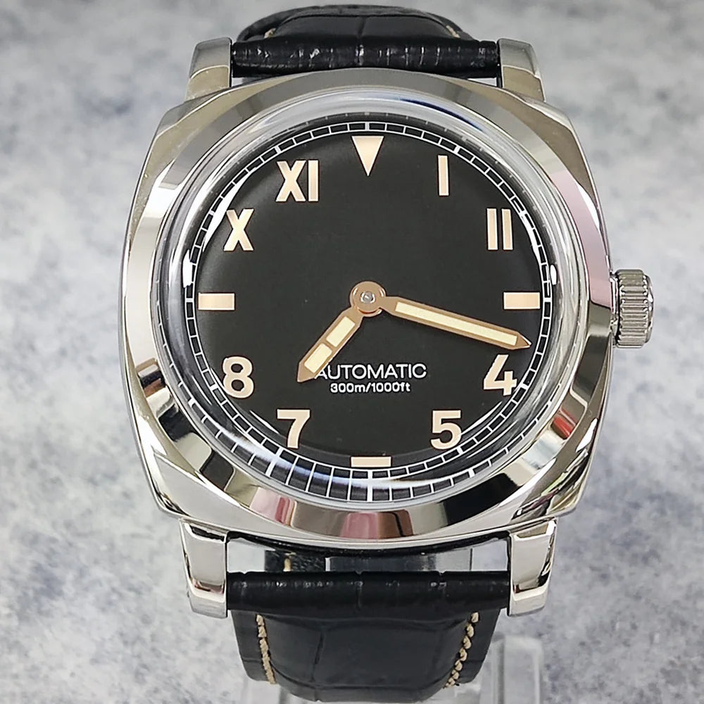46mm men's hand mechanical ST3600 movement double needle sapphire glass waterproof and intensely luminous leather strap