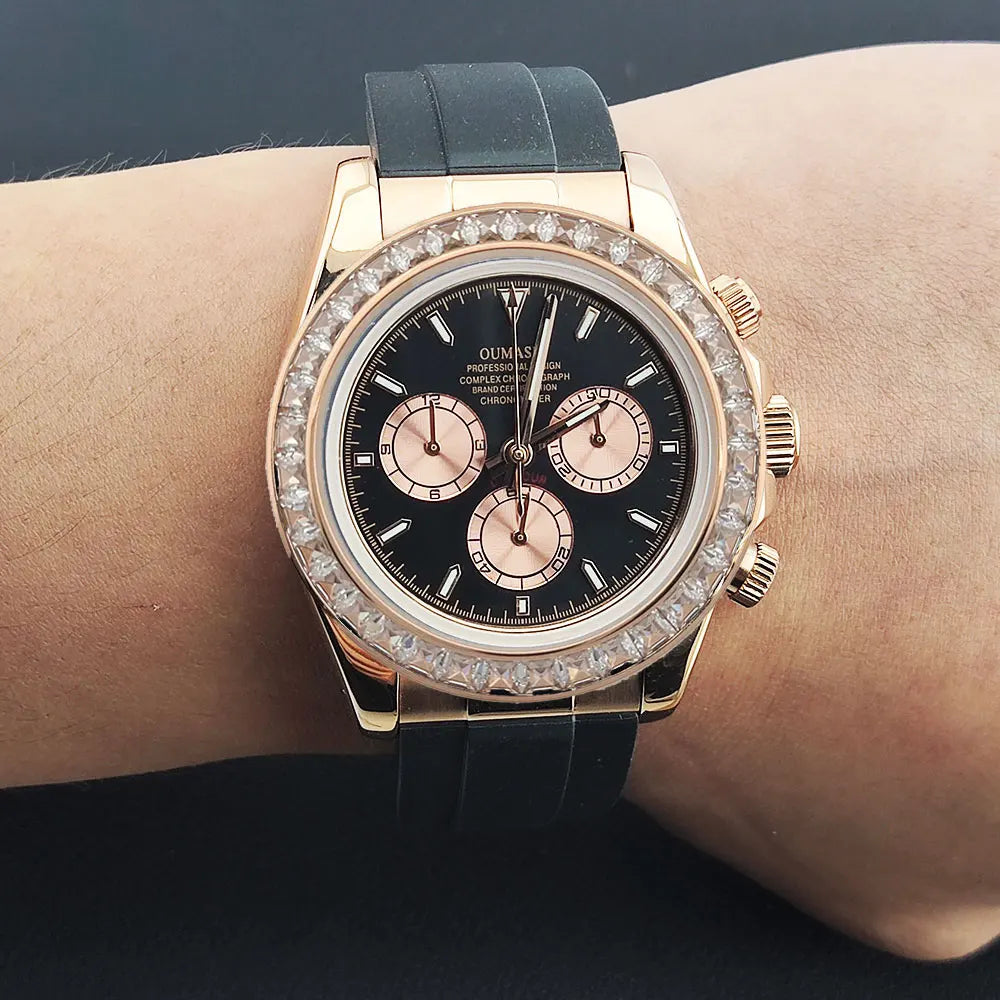 Men watches GEM Automatic Watch 39mm 4130 Chronograph Mechanical Wristwatch Sapphire Rubber bracelet Waterproof 10ATM 7750 watch