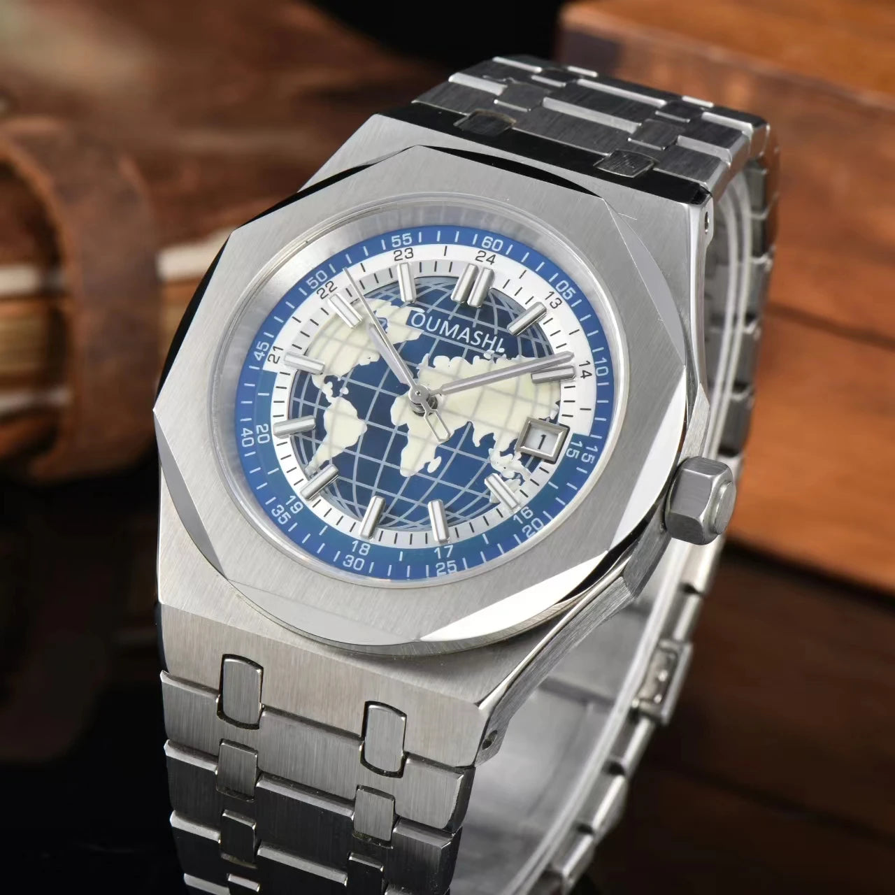 Miyota8215 Luxury Watch Globe Men's Date Glow C3 Watch Sapphire Glass Waterproof 100 meter Rubber Band and Steel Ban