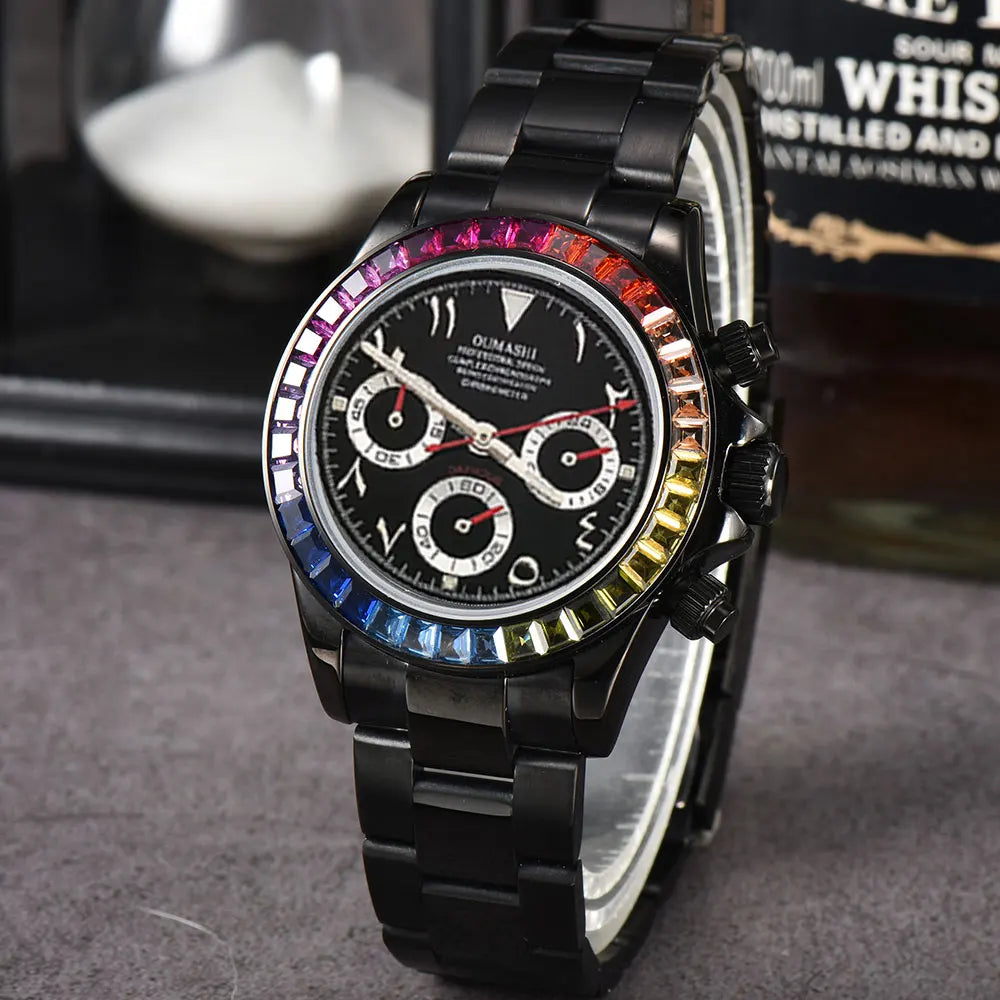 VK63 watch Rainbow Bezel Sport Watch Men Arabic Quartz Stainless Steel 10ATM Waterproof Mens Watch VK63 Sapphire Chronograph