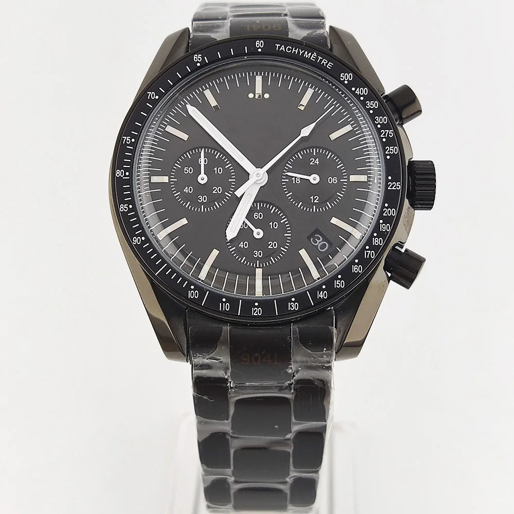 41mm Casual Vk63 Movement Watch Men's waterproof black case OUMASHI Chronograph Calendar Luminous Watch