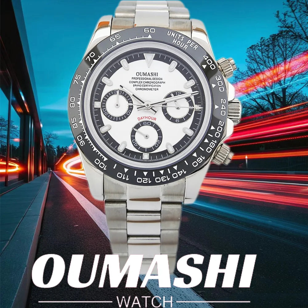 Men's Sports Quartz WatchVK63 Chronograph Sapphire Glass Intense Stainless Steel Green Luminance Waterproof  10BAR Velcro strap