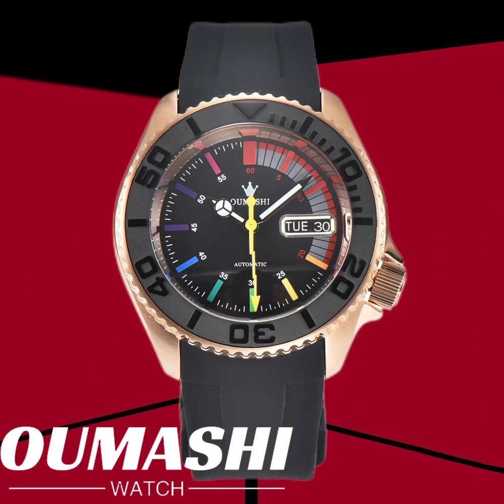 men Watch OUMASHI brand WATCH NH36 Watch NH35 Rainbow Dial Automatic mechanical movement sapphire rubber belt waterproof watch