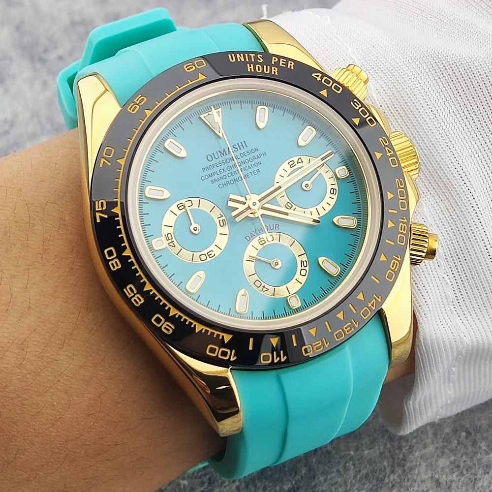 Business 39mm Quartz Watch Men's Chronograph Sapphire Crystal VK63 Movement Arabian luminous dial stainless steel men's watch