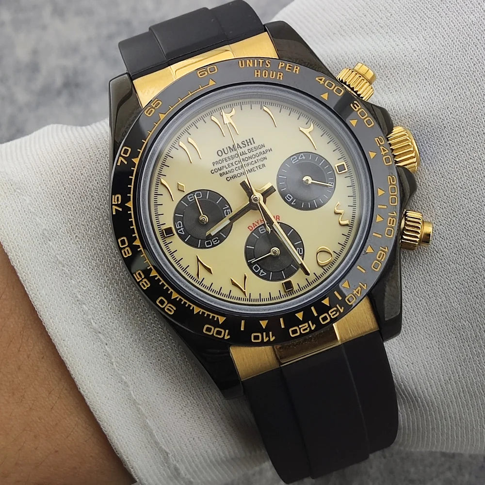 Business 39mm Quartz Watch Men's Chronograph Sapphire Crystal VK63 Movement Arabian luminous dial stainless steel men's watch