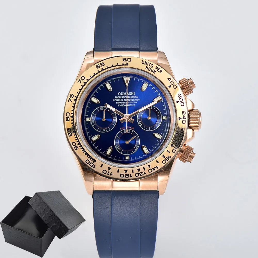 VK63 watch 39.3mm Luxury Watch Men's Chronograph Men's watch vk63 case rose gold BLUE VK63 Men's Chronograph Waterproof 10ATM