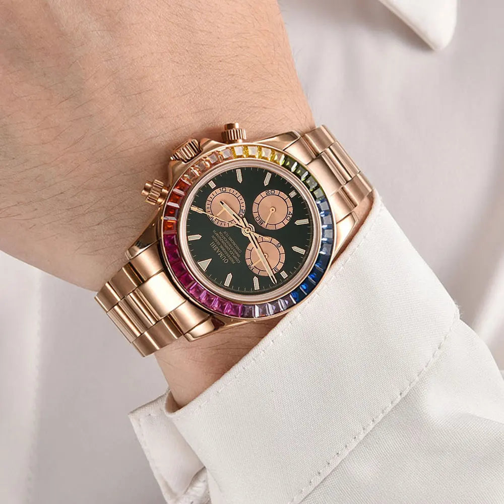 Men watches GEM Automatic Watch 39mm 4130 Chronograph Mechanical Wristwatch Sapphire Triple Windows Waterproof 10ATM 7750 watch