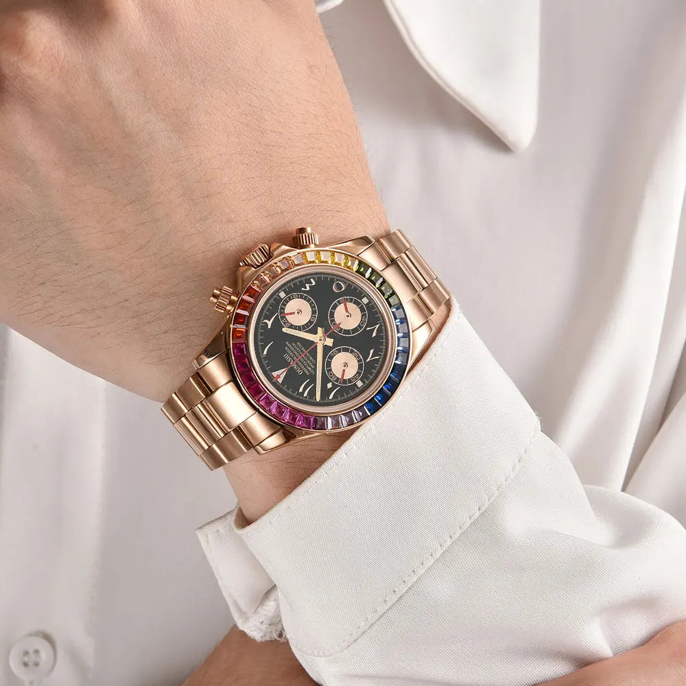 39.3mm vk63 Watches Luxury Watch Men's Chronograph Arabia watch Rainbow bezel Watch Men's VK63 Men's  Waterproof 10ATM