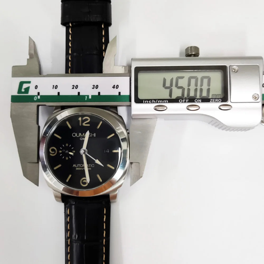 ST2557 Movement watches 45mm Men's watch GMT Stainless Steel case Men's Vintage Mechanical Watch sapphire glass leather bracelet