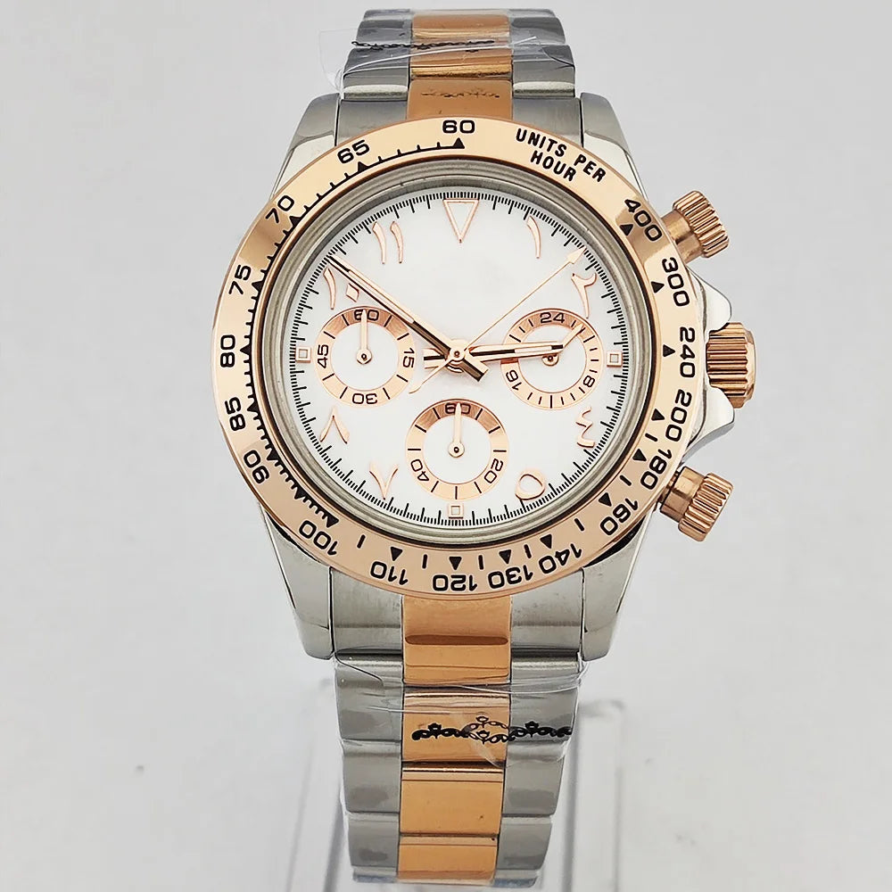 VK63 WATCH 39.3MM Casual Vk63 Quartz Movement Watch Men's waterproof steel case Arabian Dial Chronograph Luminous watch