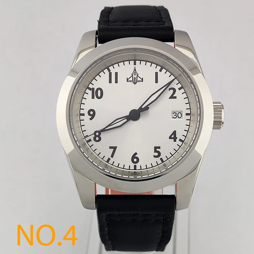 39mm Men's Business Watch NH35A 10bar Automatic Dive Pilot Men's Watch sapphire Glass dial Multicolor leather strap Spiral crown