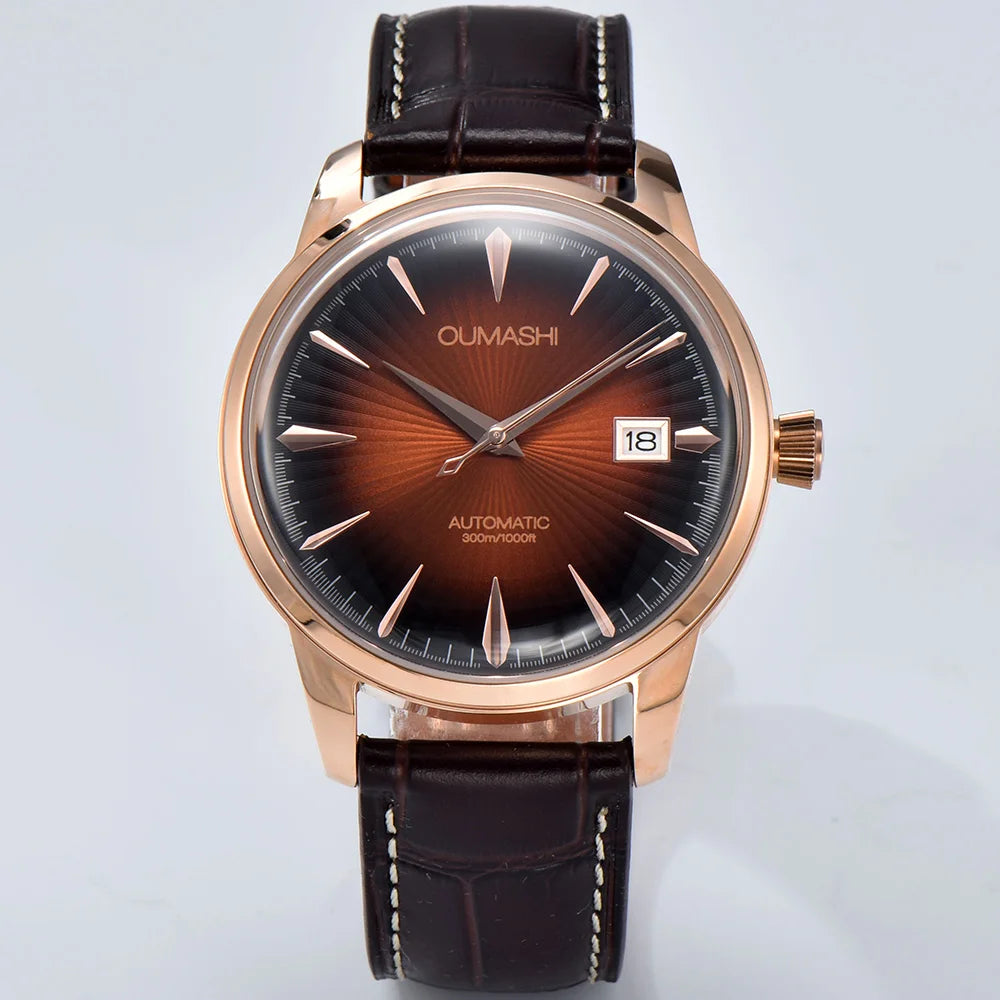 Cocktail watch 40.5mm watch Gemstone Series NH35 Automatic mechanical Men's Watch 10ATM Mineral glass waterproof leather strap