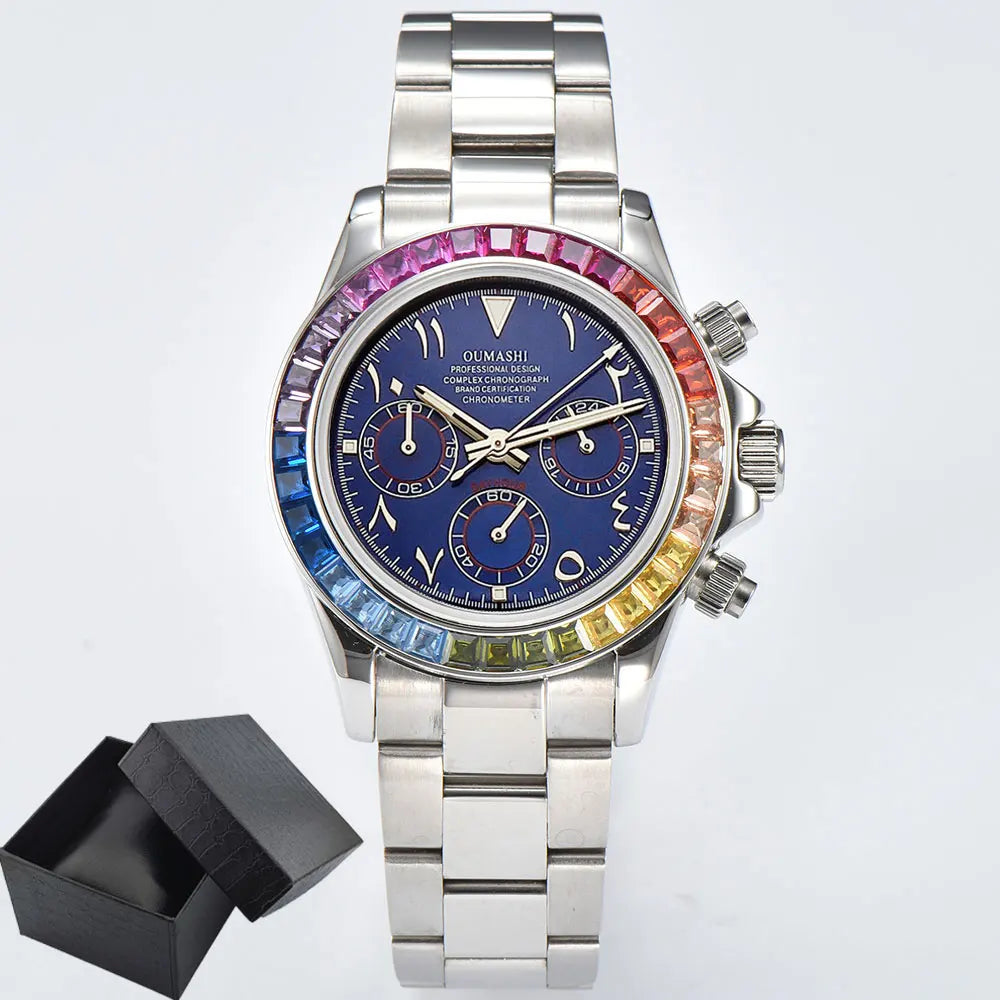 VK63 watch Rainbow Bezel Sport Watch Men Arabic Quartz Stainless Steel 10ATM Waterproof Mens Watch VK63 Sapphire Chronograph