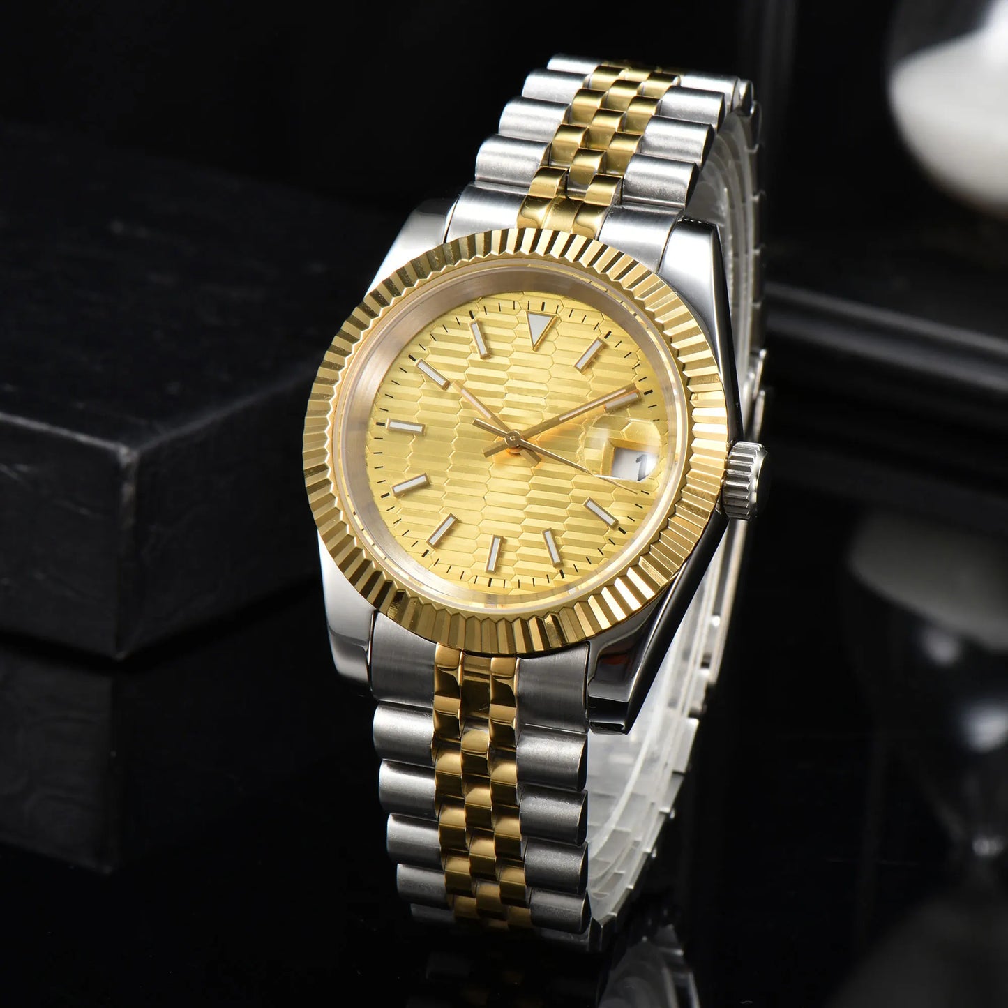 Business 36mm/39mm Men's watch NH35A Automatic movement Gold case Roman dial Blue AR Sapphire glass date stainless steel strap