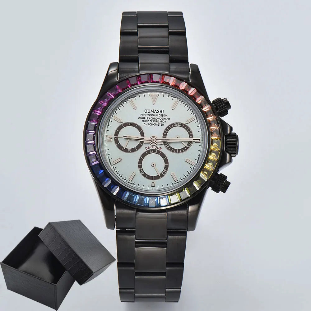 men 4130 WATCH sapphire Glass GEM black automatic mechanical watch 39.3mm  4130 movement chronograph watch Waterproof 10ATM