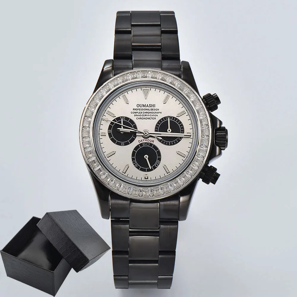 men 4130 WATCH sapphire Glass GEM black automatic mechanical watch 39.3mm  4130 movement chronograph watch Waterproof 10ATM