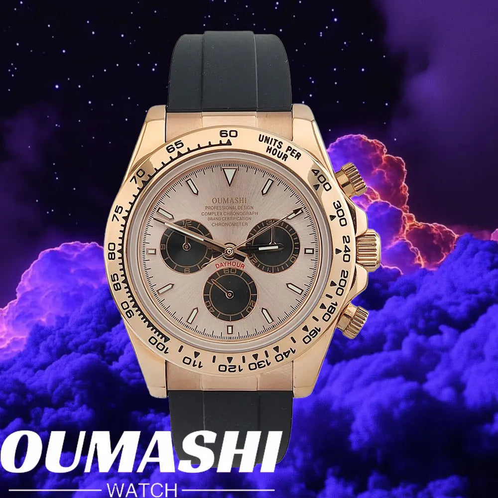 Watch Men Automatic 39mm 4130 watch Chronograph Mechanical Wristwatch Sapphire Triple Windows Waterproof 10ATM rose gold watches