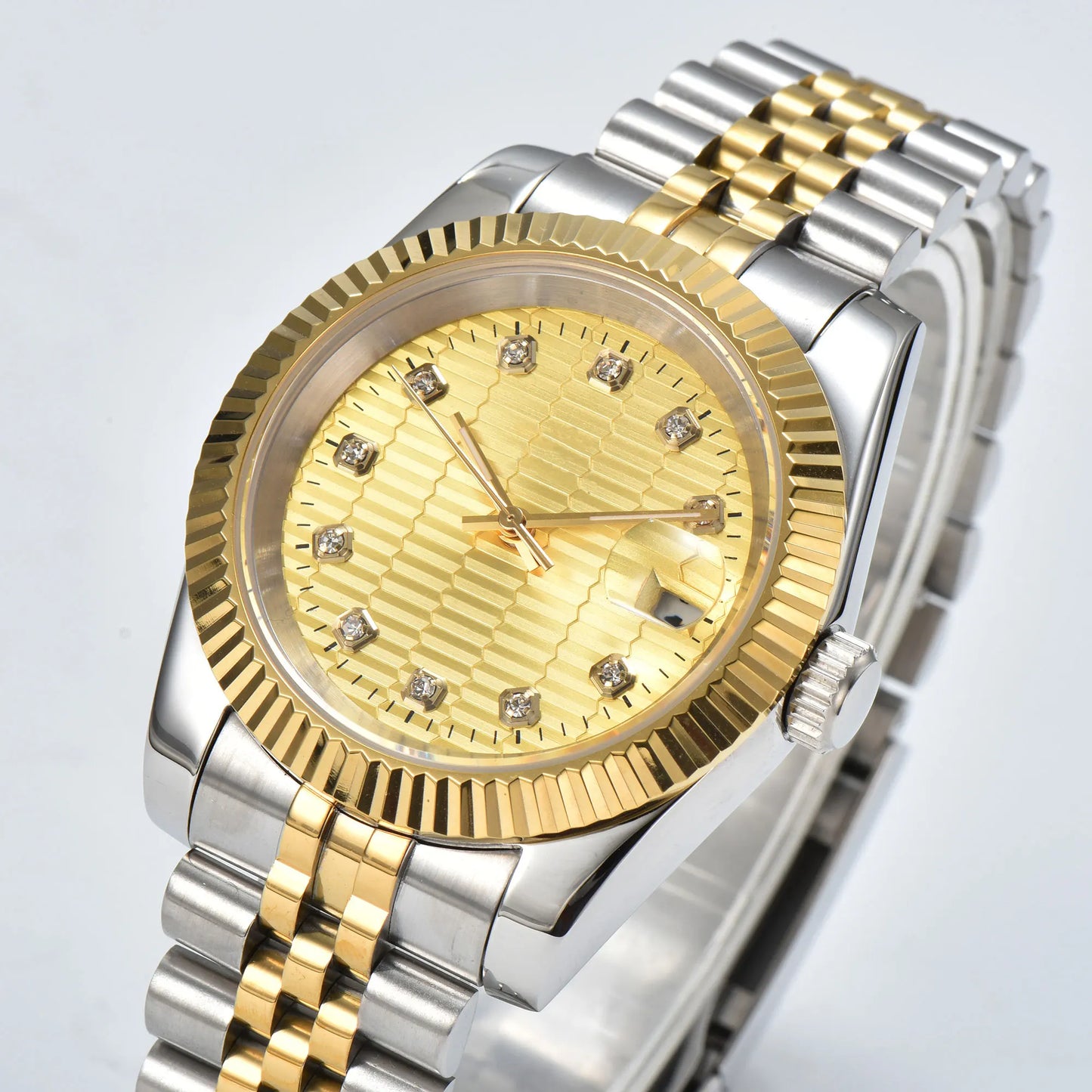 Business 36mm/39mm Men's watch NH35A Automatic movement Gold case Roman dial Blue AR Sapphire glass date stainless steel strap