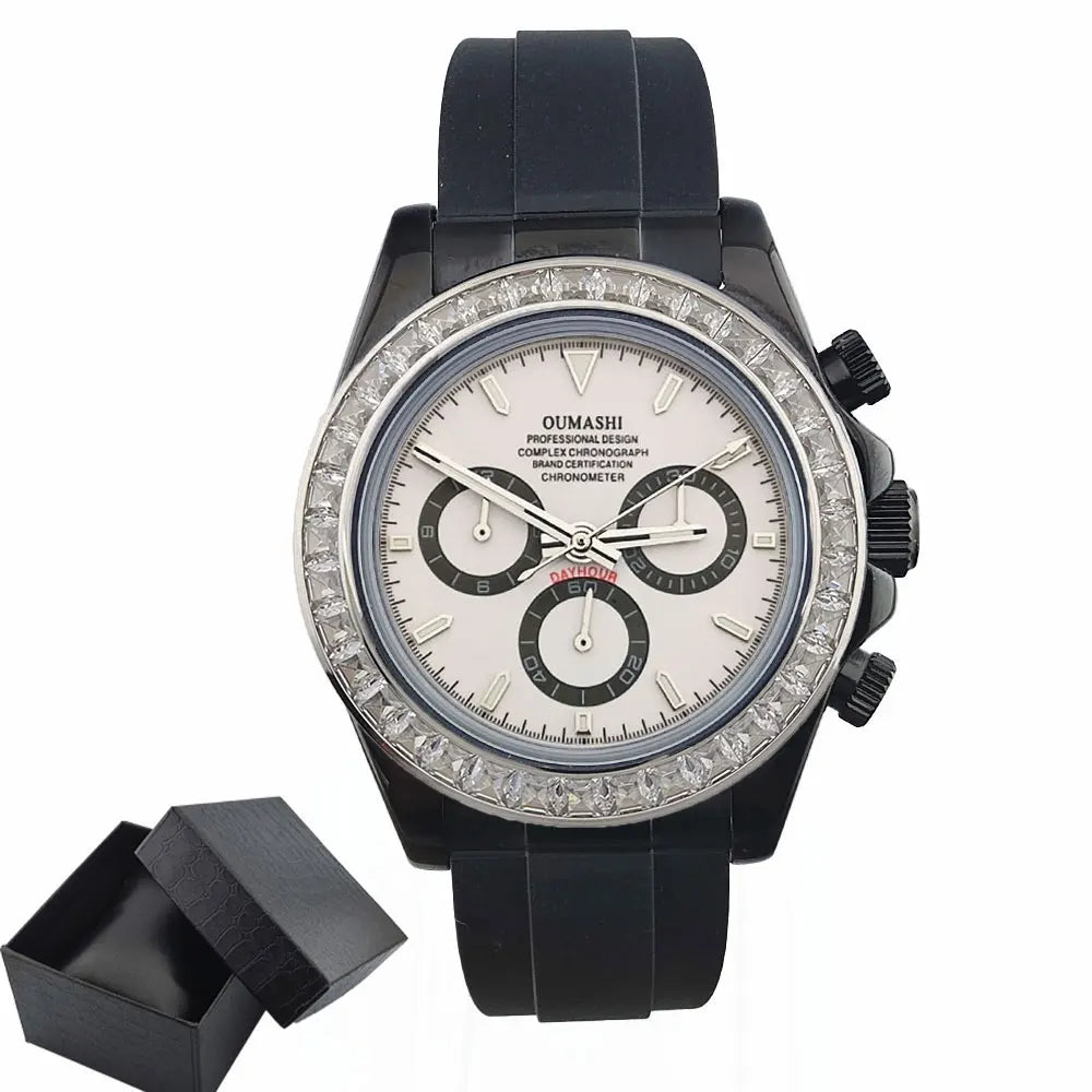 men 4130 watches sapphire Glass GEM black automatic mechanical watch 39.3mm 4130 movement chronograph watch Waterproof 10ATM